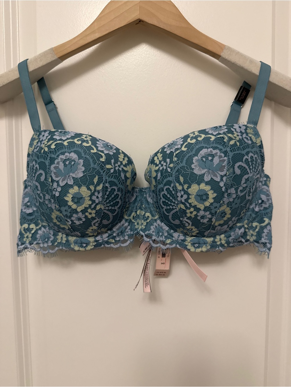 Victoria's Secret Teal Floral Lace Underwire Bra with Pastel Accents